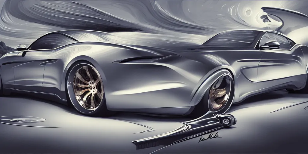 Image similar to new vehicle, wide body, intricate, elegant, highly detailed, digital painting, concept art, smooth, sharp focus, art style from Henrik Fisker and Bruce Kaiser and Scott Robertson and Dmitry Mazurkevich and Doruk Erdem and Jon Sibal