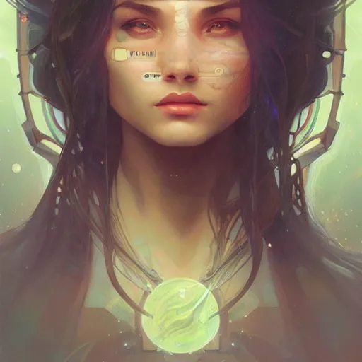 Image similar to Portrait of a girl with the universe in her head, headshot, art by Artgerm, Alphonse Mucha, science fiction, intricate, futuristic, exotic, epic, digital painting, cinematic lighting, sharp, insanely detailed, concept art, artstation, cgsociety