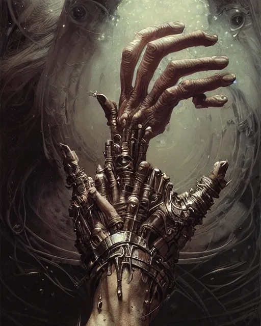 Image similar to human hand anatomy for artists fantasy character portrait, ultra realistic, cinematic, concept art, wide angle, intricate details, hologram, highly detailed by greg rutkowski, aaron horkey, gaston bussiere, craig mullins, simon bisley, arthur rackham