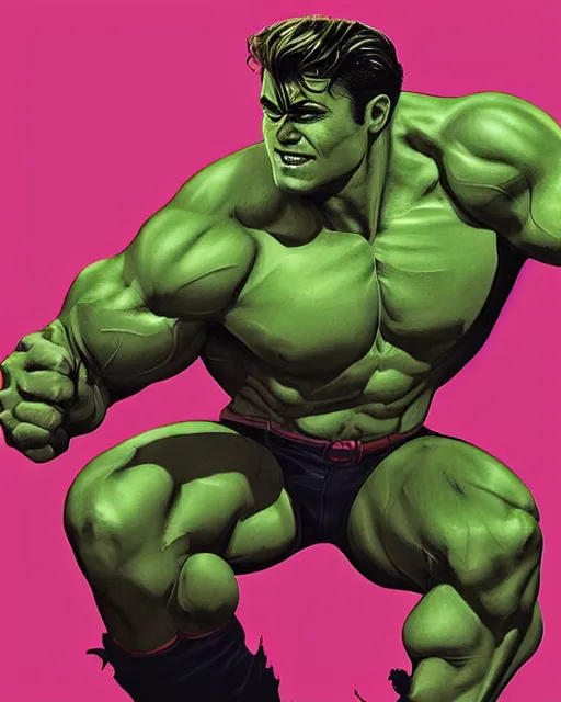 Prompt: james dean as the incredible hulk, portrait profile head and shoulders focus. muscular, gaunt, strong, strikung, handsome detailed, chiseled. fantasy illustration, comic book concept art, dynamic lighting, ultra detailed!