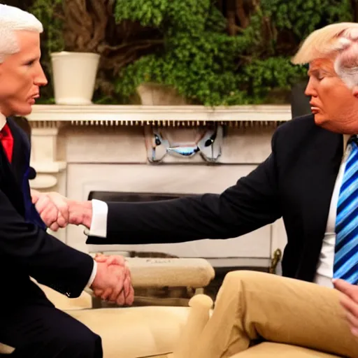 Image similar to anderson cooper and donald trump shaking hands