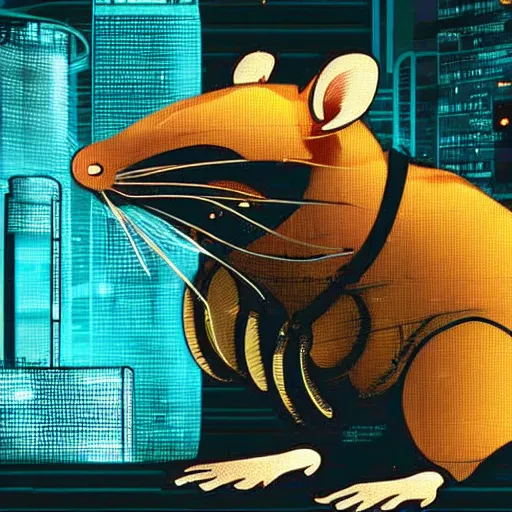 Prompt: A cyberpunk solar-powered rat