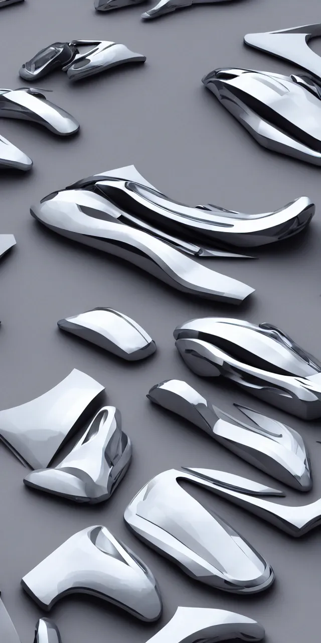 Prompt: A seamless pattern of 3D futuristic sci-fi white and chrome-plated concept cars by zaha hadid, ash thorp khyzyl saleem, karim rashid, 3D, futuristic car, Blade Runner 2049 film, large patterns, Futuristic, Symmetric, Hajime Sorayama, Marc Newson, keyshot product render, plastic ceramic material, shiny gloss water reflections, High Contrast, metallic polished surfaces, seamless pattern, white , grey, black and aqua colors, Octane render in Maya and houdini, vray, ultra high detail ultra realism, unreal engine, 4k in plastic dark tilt shift