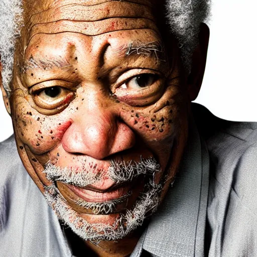 Image similar to closeup studio photograph of morgan freeman, dramatic lighting, edited in photoshop