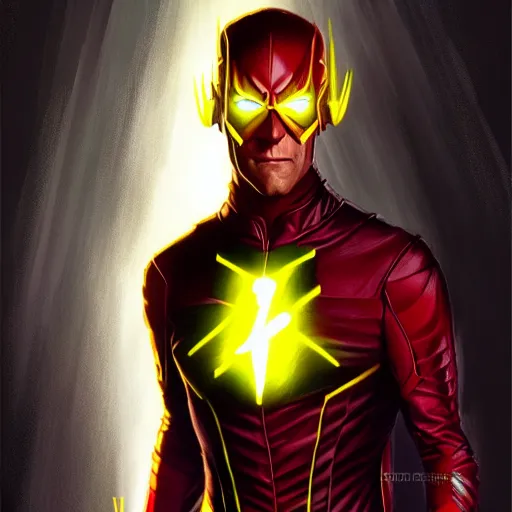 Image similar to handsome Antony Starr as Reverse Flash with glowing red eyes, western, D&D, fantasy, intricate, elegant, highly detailed, digital painting, artstation, concept art, matte, sharp focus, illustration, art by Artgerm and Greg Rutkowski and Alphonse Mucha