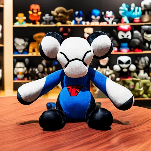 Prompt: marvel kaws blank panther plush toy