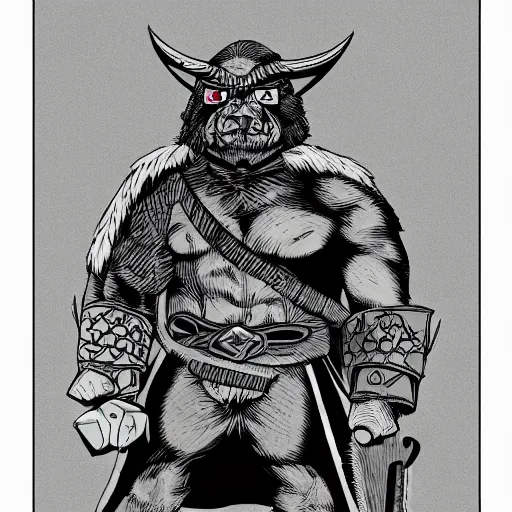 Image similar to a portrait of a manbearpig viking warrior in the style of shotaro ishinomori, highly detailed, trending on artstation