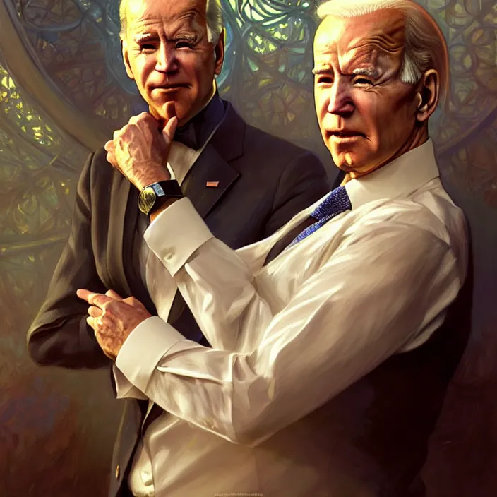 Image similar to President Joe Biden, diffuse lighting, fantasy, intricate, elegant, highly detailed, lifelike, photorealistic, digital painting, artstation, illustration, concept art, smooth, sharp focus, art by John Collier and Albert Aublet and Krenz Cushart and Artem Demura and Alphonse Mucha