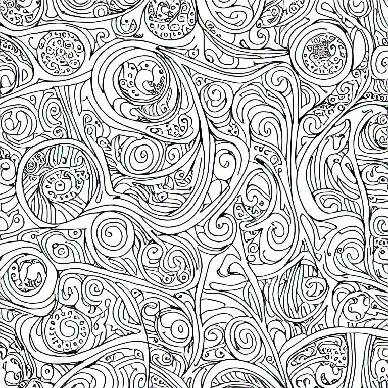 Prompt: cats ornaments fractal ink drawing line art colouring page, vector, margins, fine lines, centered