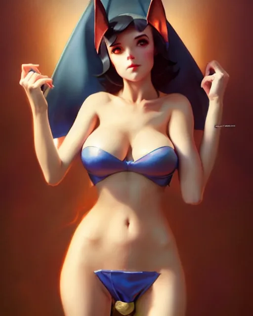 Image similar to photo of eevee pokecmon humanisation, by greg rutkowski, gil elvgren, enoch bolles, glossy skin, pearlescent, anime, maxim magazine, very coherent