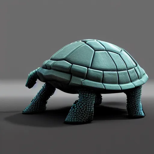 Image similar to A robot turtle, 3d render, unreal engine, 8k render, uncropped, from a slight distance, 30mm lens, full-view, complete body