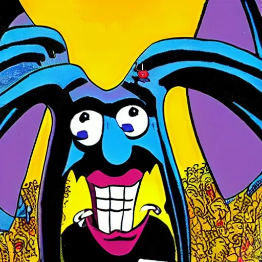 Image similar to sinister looking Blue Meanie from Yellow Submarine in the style of Spawn by Todd McFarlane
