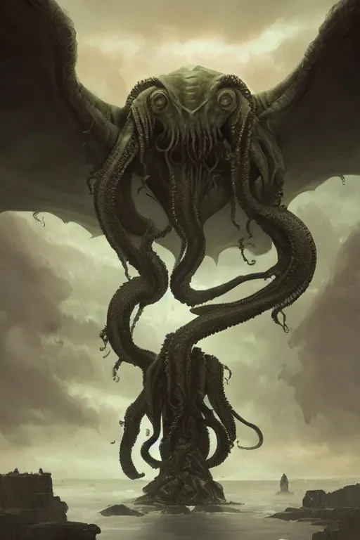 Prompt: cthulhu, huge, towering, gigantic, high octane, 8 k, digital art, magic the gathering, mtg, by greg rutkowski, trending on artstation