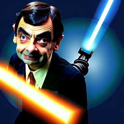 Prompt: mr. bean as anakin skywalker from star wars. movie still. cinematic lighting.