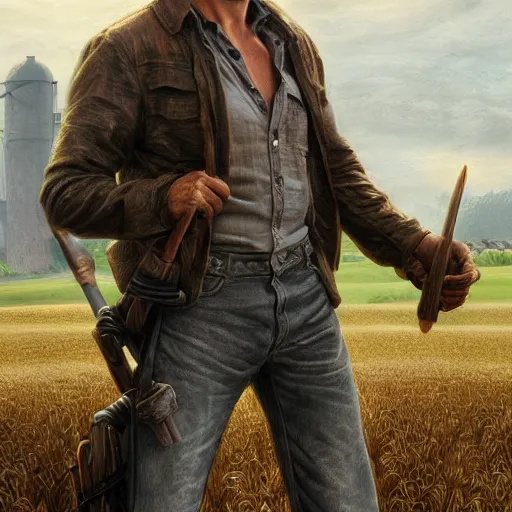 Prompt: Tom Cruise as a farmer, high resolution fantasy concept art, realistic, intricate details, soft lighting