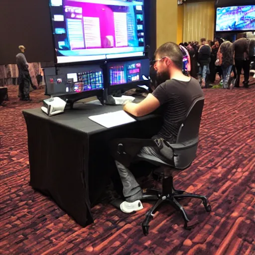 Prompt: A wannabe hacker at the DEF CON conference in Las Vegas