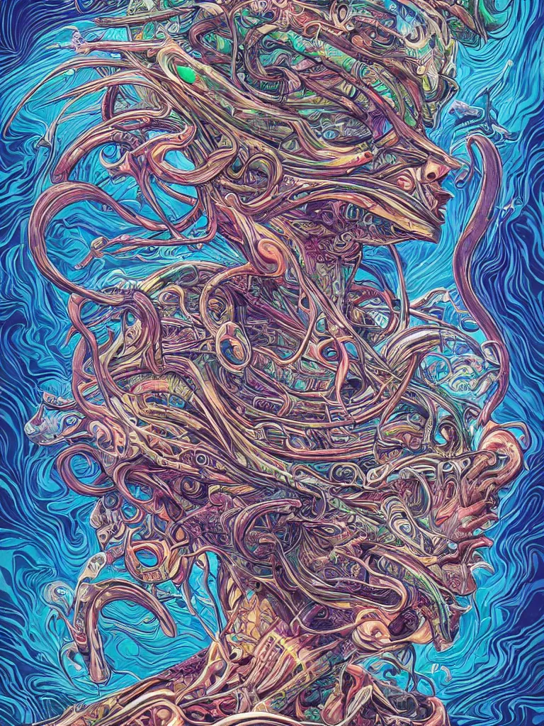 Image similar to android jones alex grey alex grey mark cooper artgerm artstation award winning photorealistic detailed hypervivid intense fantasy concept art, hypervivid intense mcbess, the sea by dan mumford