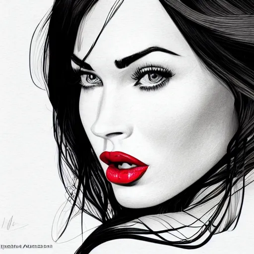 Image similar to megan fox portrait by arunas kacinskas, sketch, pencils, inl, minimalistic, procreate, digital illustration, vector illustration