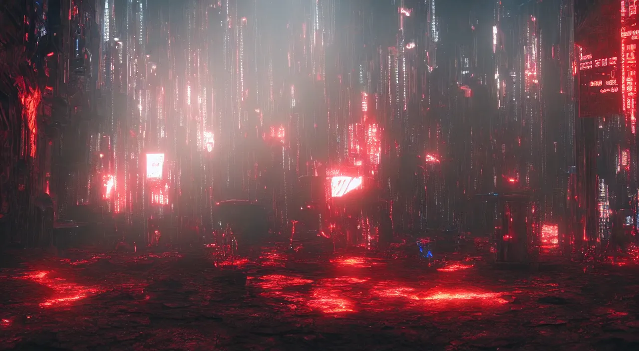 Prompt: cyberpunk gates of hell in purgatory, cinematic lighting, hyper realistic, 8 k photography, octane render
