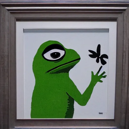 Image similar to pepe the frog by Banksy