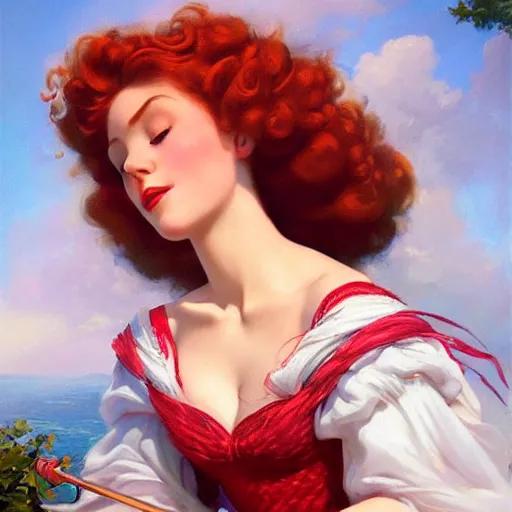 Image similar to portrait of Princess Merida, dreamy and ethereal, expressive pose, peaceful expression, elegant, highly detailed, digital painting, artstation, concept art, smooth, sharp focus, by gil elvgren