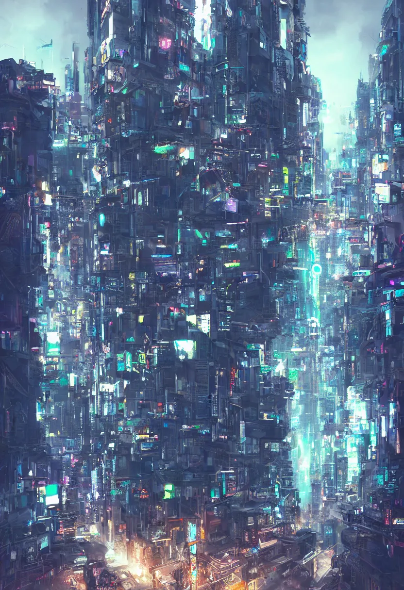 Prompt: an quantum counscious city render trending on artstation, r / cyberpunk, r / imaginarymindscapes