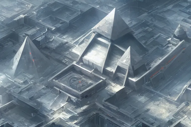 Image similar to pyramidal world, futuristic top view, Greg Rutkowski, high resolution