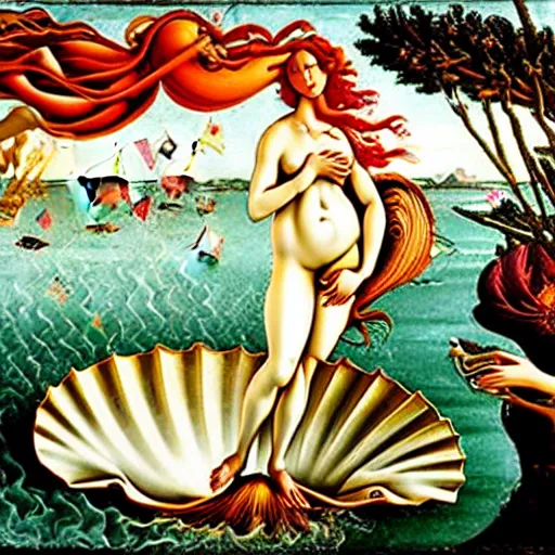 Prompt: birth of venus, steam punk!!!!!, in the style botticelli, 8 k, oil painting,