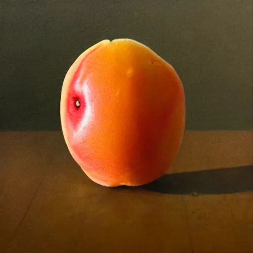 Image similar to a photo of an apricot that has been painted in the style of david bowie