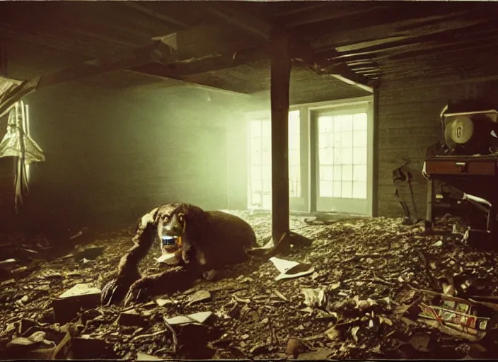 Prompt: a monster crawling out from the basement, Gregory Crewdson, Joel Sternfeld