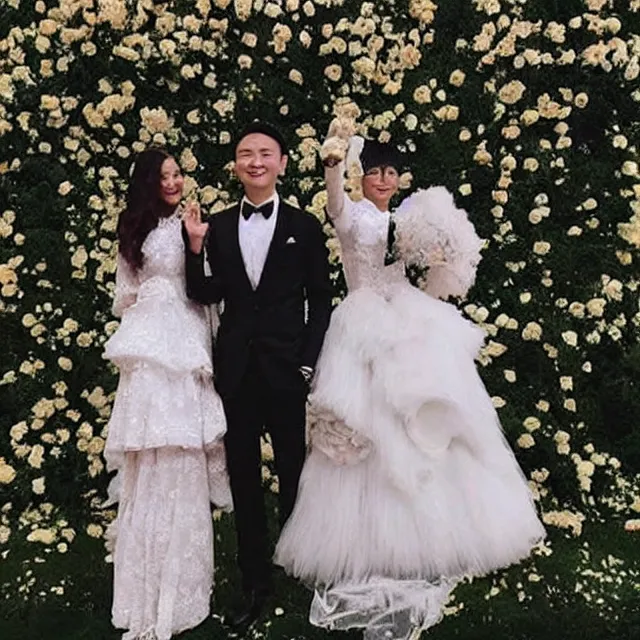 Prompt: justin sun marries cookie monster, instagram couple's professional wedding photography