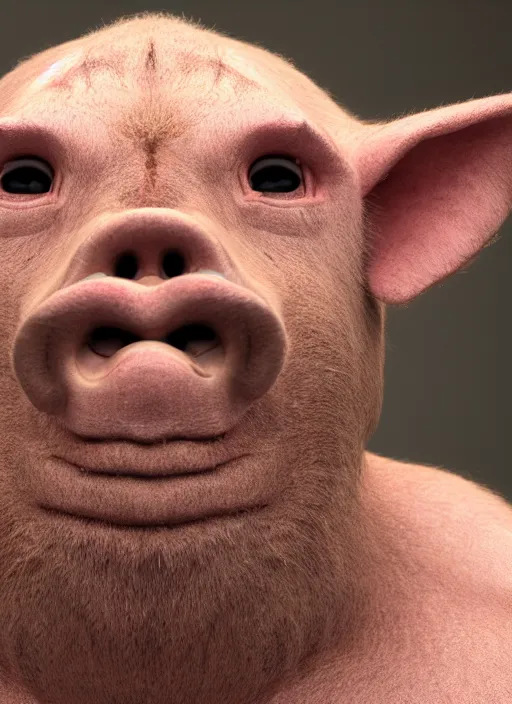 Image similar to closeup portrait of a pigman, depth of field, zeiss lens, detailed, symmetrical, centered, fashion photoshoot, by Annie Leibovitz and Steve McCurry, David Lazar, Jimmy Nelsson, Breathtaking, 8k resolution, extremely detailed, beautiful, establishing shot, artistic, hyperrealistic, beautiful face, octane render