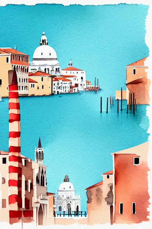 Prompt: minimalist watercolor art of venice, illustration, vector art