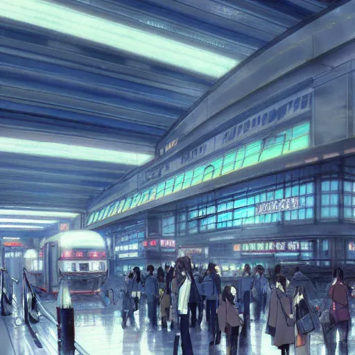 Prompt: Shinjuku Station, Anime concept art by Makoto Shinkai