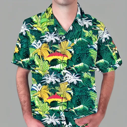 Prompt: a stegosaurus in a luau shirt working in computer science