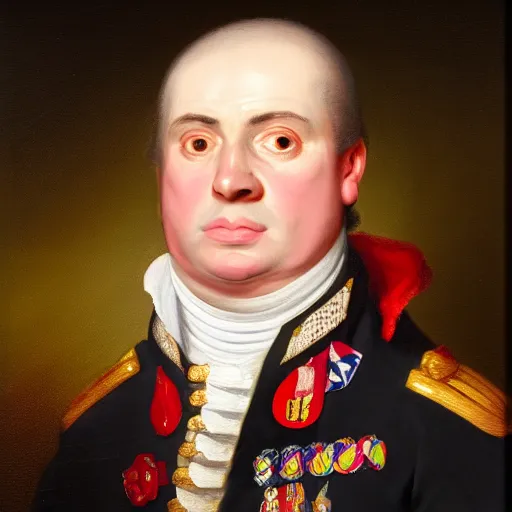 Image similar to facial portrait of the miami heat dictator in military uniform, 1 7 8 0, oil on canvas by william sidney mount, oil on canvas, octane render