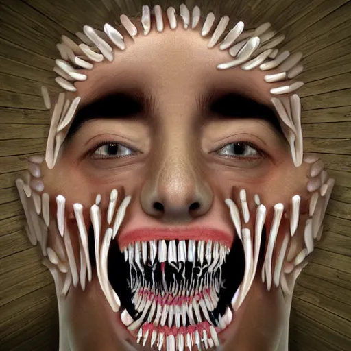 Image similar to A human being covered in teeth, nightmare, digital art