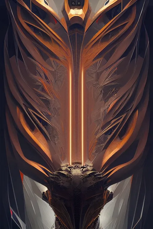 Prompt: professional concept art symmetrical portrait of a horrendous robotic fractal predatory species in a dark room by artgerm and greg rutkowski. an intricate, elegant, highly detailed digital painting, cubism, concept art, smooth, sharp focus, illustration, in the style of cam sykes.