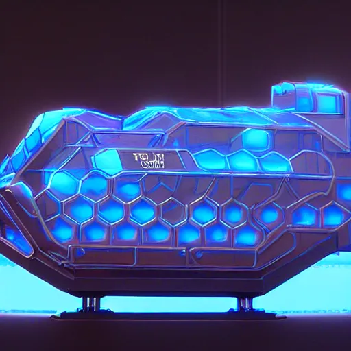 Image similar to a blue hexagonal train from the movie tron : legacy