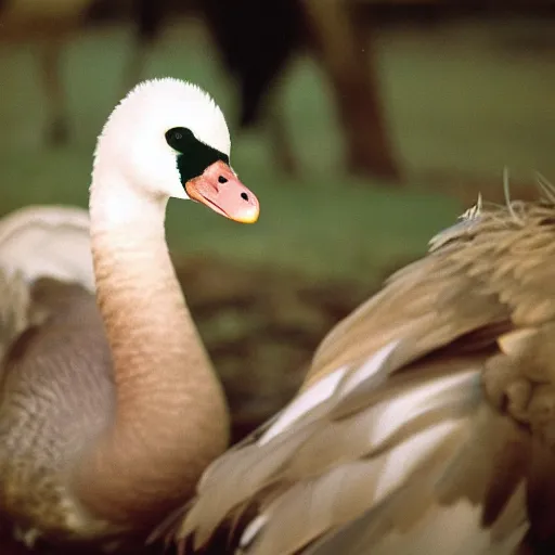 Prompt: portrait of a goose dressed as ryan gosling, feather suit, natural light, sharp, detailed face, magazine, press, photo, steve mccurry, david lazar, canon, nikon, focus