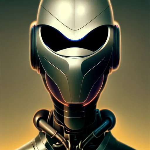 Image similar to detailed character concept art portrait of a masked robot, muted color palette, trending on artstation, award - winning video game concept art by jim burns and greg rutkowski, beksinski, a sci - fi concept art masterpiece, james gilleard, bruegel, alphonse mucha, and yoshitaka amano.