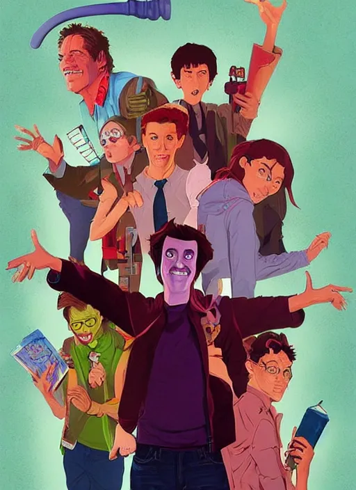 Prompt: Teen comedy movie poster artwork by Michael Whelan and Tomer Hanuka, Rendering of Jim Carey, full of details, by Makoto Shinkai and thomas kinkade, Matte painting, trending on artstation and unreal engine