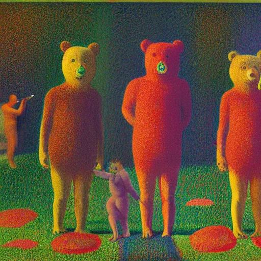 Image similar to a teddy bear production of die walkure, from the terrifying and incomprehensible beyond, body horror, by david hockney, seurat