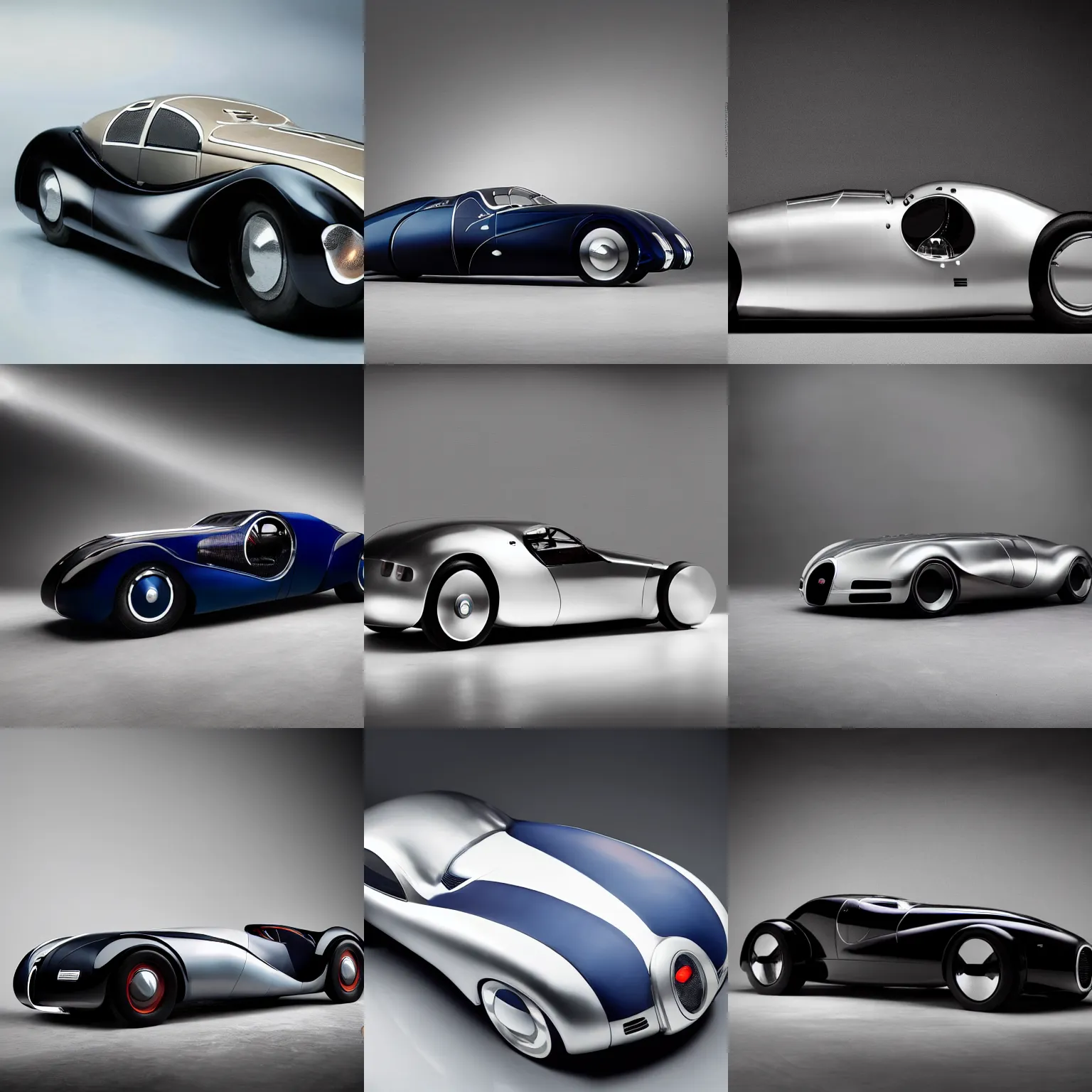 Prompt: a futuristic bugatti type 5 7 sc atlantic concept, studio lighting, car magazine photography