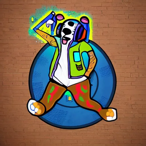 Image similar to svg sticker of a Dancing-Bear, at a rave, spinning records, giant headphones rocking out, wearing headphones, huge speakers, dancing, rave, DJ, spinning records, digital art, amazing composition, rule-of-thirds, award-winning, trending on artstation, featured on deviantart