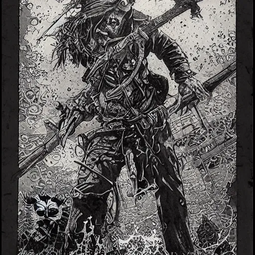 Image similar to zombie pirate by ed fairburn, joseph clement coll, franklin booth