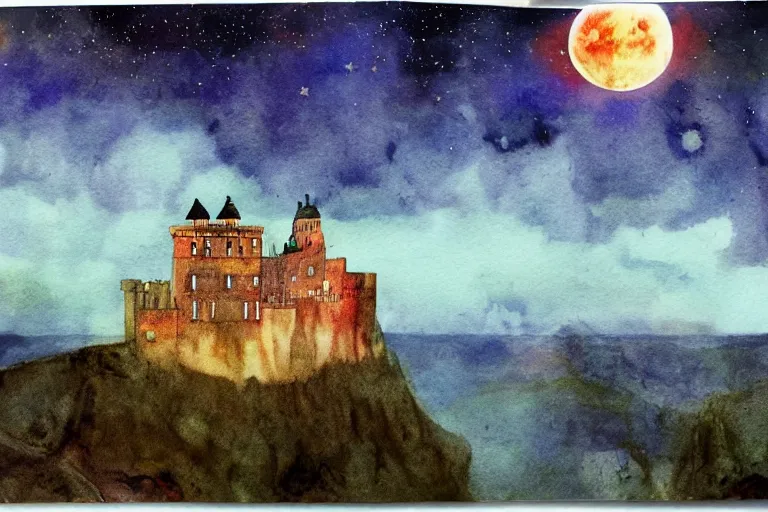 Image similar to The Castle of Dracula in Jupiter, beautiful, national geographic, very detailed, astrophotography, water color, canvas, Sandra Pelser, Jeff Lyons, Edward Hopper