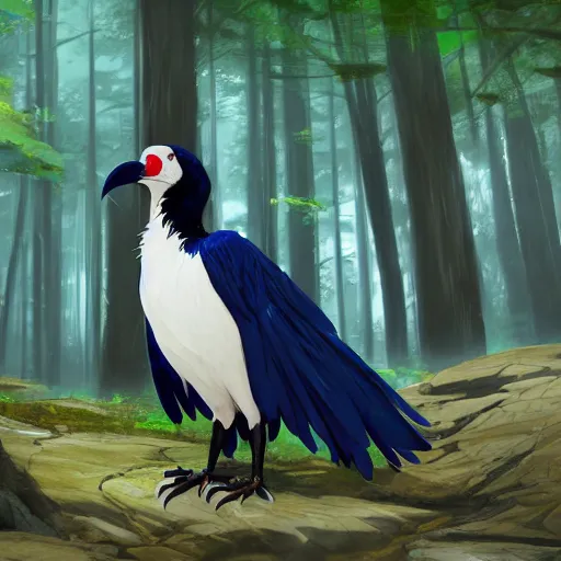 Image similar to concept art painting of an anthropomorphic albino raven wearing dark blue robes, in the deep forest, realistic, detailed, cel shaded, in the style of makoto shinkai and greg rutkowski and james gurney