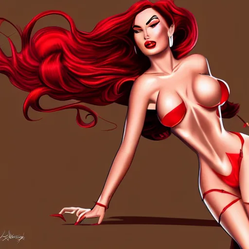 Image similar to Megan Fox as Jessica Rabbit, artstation