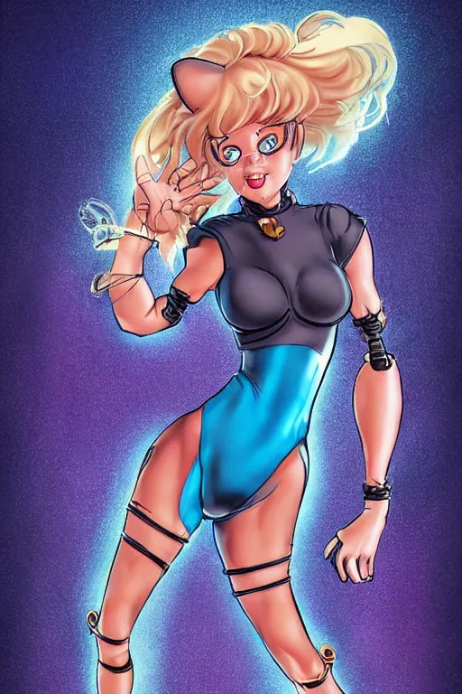 Image similar to a robotic 8 0 s cat - girl, female, in the style of don bluth, j. scott campbell, hajime sorayama full color digital painting, leotard and leg warmers, many small details, artstation trending, artgerm, deviantart featured